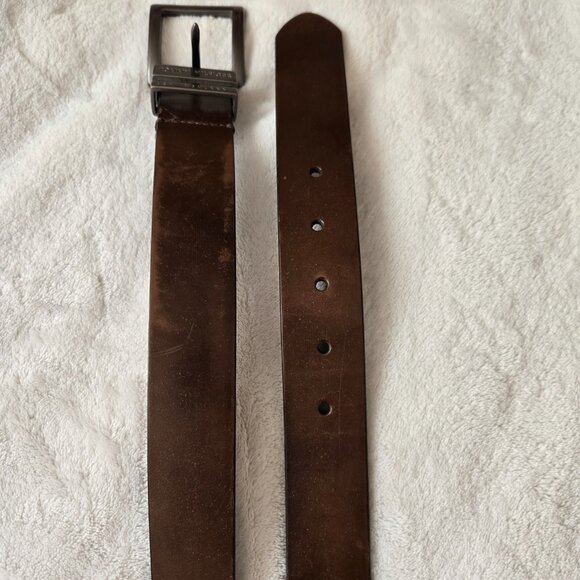 Tommy Hilfiger Men’s Brown Leather Belt Size 38 Double Loop Buckle - Picture 2 of 8